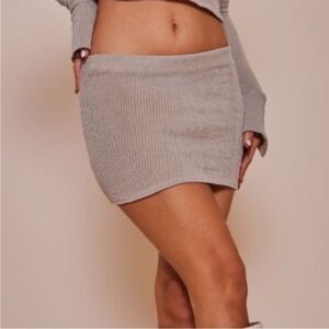 Beige Sheer Knit Mini Skirt
